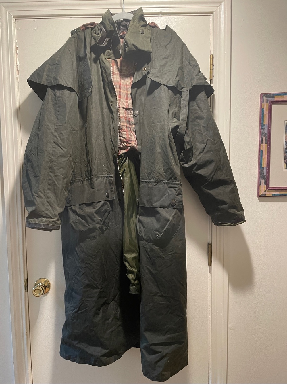 John Partridge Waxed Cotton Stockman Duster Long Hooded Coat